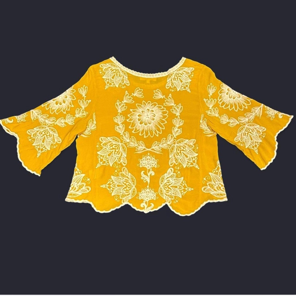 Solitaire Mustard Top with White Floral Embroidery - Picture 3 of 7